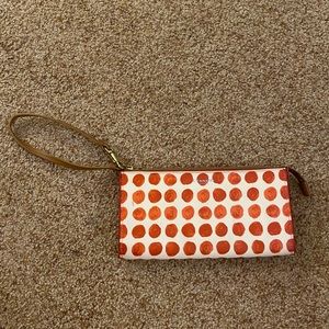 Orange and White Poka Dot Coach Wallet/Wristlet